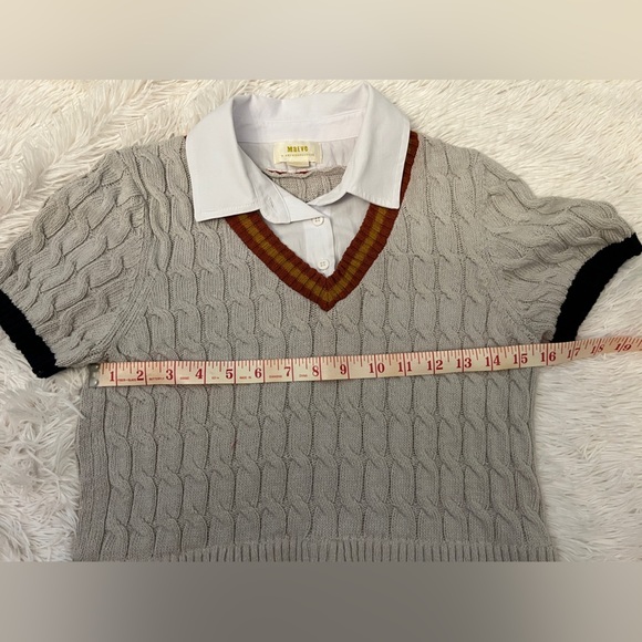 Anthropologie Maeve Layered Cable Sweater With Collar Sz XS - Picture 10 of 11